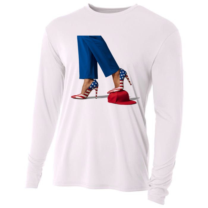 Kamala Harris With High Heels Stepping On Red Hat Cooling Performance Long Sleeve Crew