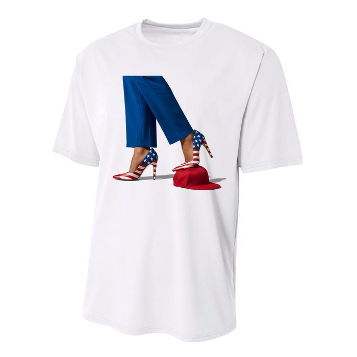 Kamala Harris With High Heels Stepping On Red Hat Performance Sprint T-Shirt