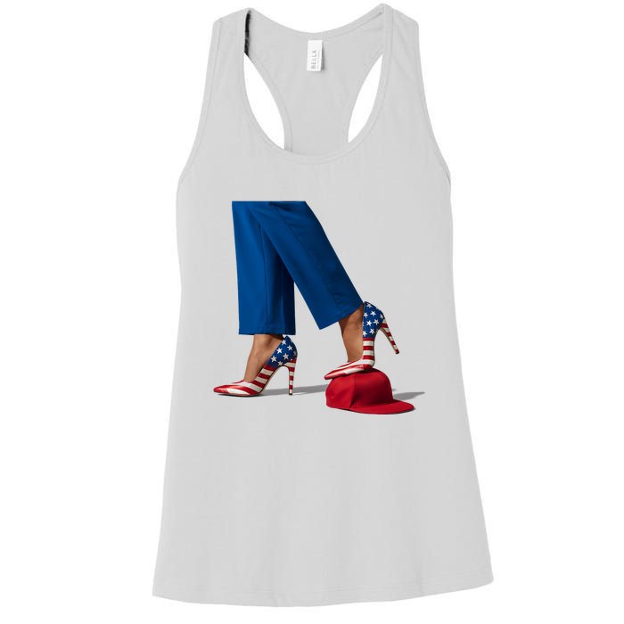 Kamala Harris With High Heels Stepping On Red Hat Women's Racerback Tank