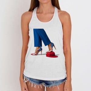 Kamala Harris With High Heels Stepping On Red Hat Women's Knotted Racerback Tank