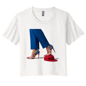 Kamala Harris With High Heels Stepping On Red Hat Women's Crop Top Tee