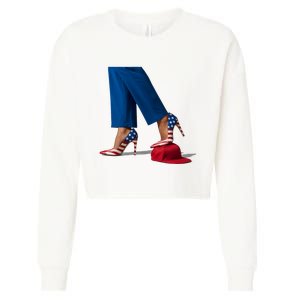 Kamala Harris With High Heels Stepping On Red Hat Cropped Pullover Crew