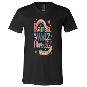 Kamala Harris Walz Obviously Rainbow Pride V-Neck T-Shirt