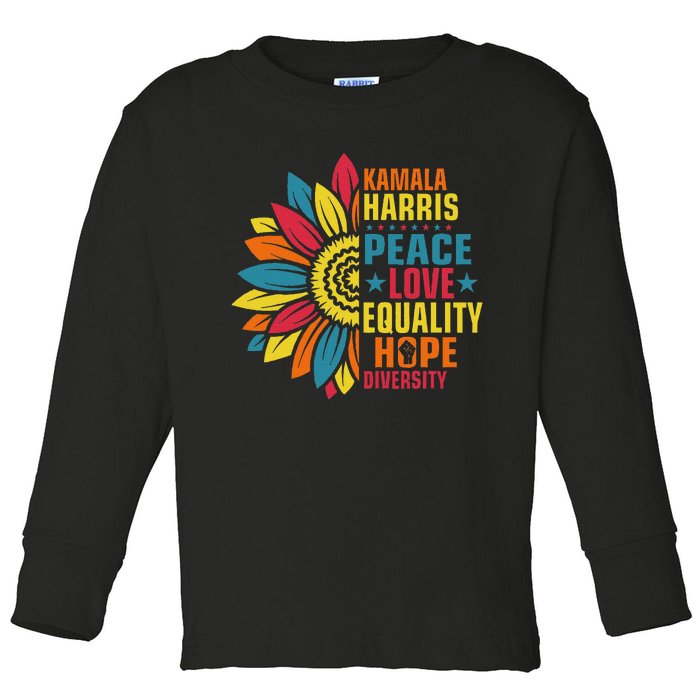 Kamala Harris Waltz Peace Love E Hope Diversity Toddler Long Sleeve Shirt