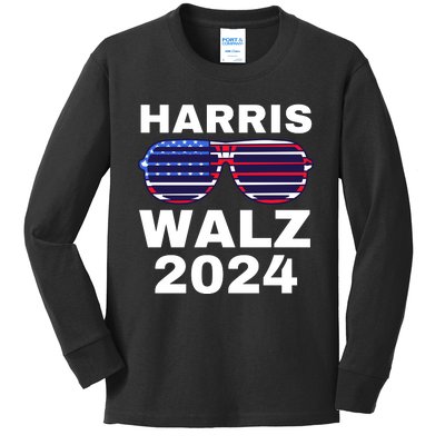 Kamala Harris Waltz American Flag Kids Long Sleeve Shirt