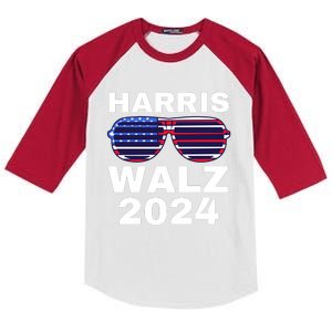 Kamala Harris Waltz American Flag Kids Colorblock Raglan Jersey