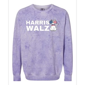 Kamala Harris Walz American Flag Cat Colorblast Crewneck Sweatshirt