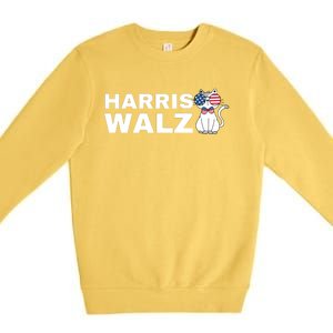 Kamala Harris Walz American Flag Cat Premium Crewneck Sweatshirt