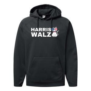 Kamala Harris Walz American Flag Cat Performance Fleece Hoodie