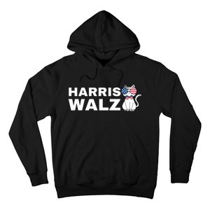 Kamala Harris Walz American Flag Cat Hoodie