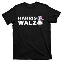 Kamala Harris Walz American Flag Cat T-Shirt