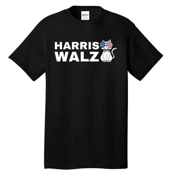 Kamala Harris Walz American Flag Cat Tall T-Shirt