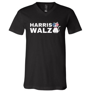 Kamala Harris Walz American Flag Cat V-Neck T-Shirt