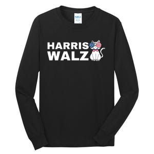 Kamala Harris Walz American Flag Cat Tall Long Sleeve T-Shirt