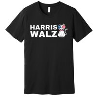 Kamala Harris Walz American Flag Cat Premium T-Shirt