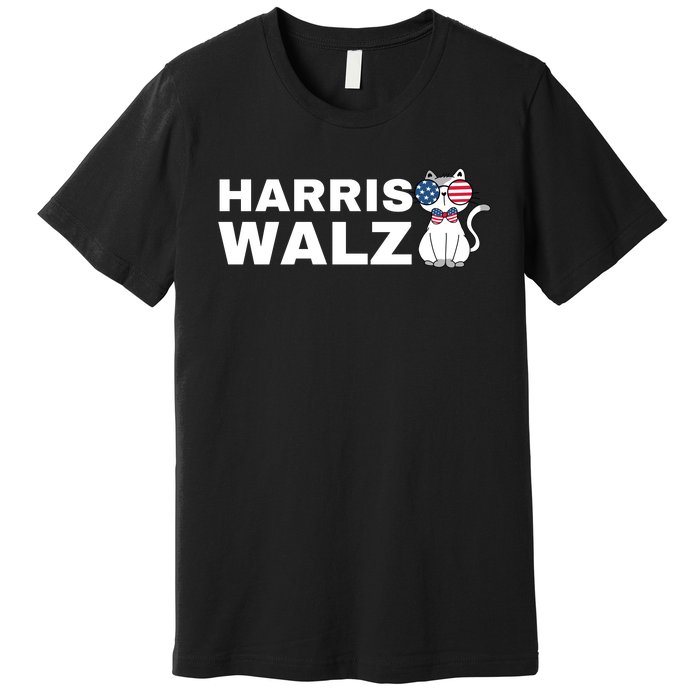 Kamala Harris Walz American Flag Cat Premium T-Shirt