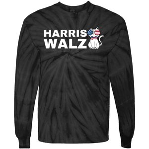 Kamala Harris Walz American Flag Cat Tie-Dye Long Sleeve Shirt