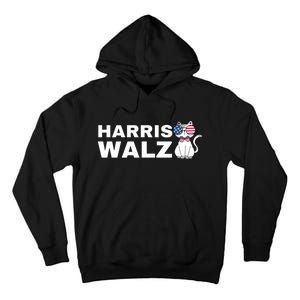 Kamala Harris Walz American Flag Cat Tall Hoodie