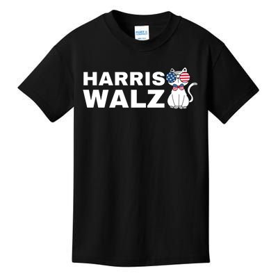 Kamala Harris Walz American Flag Cat Kids T-Shirt