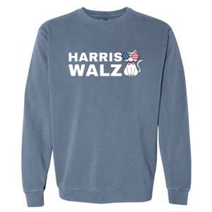 Kamala Harris Walz American Flag Cat Garment-Dyed Sweatshirt