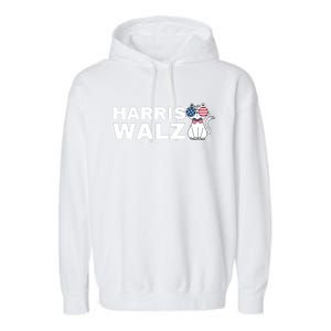 Kamala Harris Walz American Flag Cat Garment-Dyed Fleece Hoodie