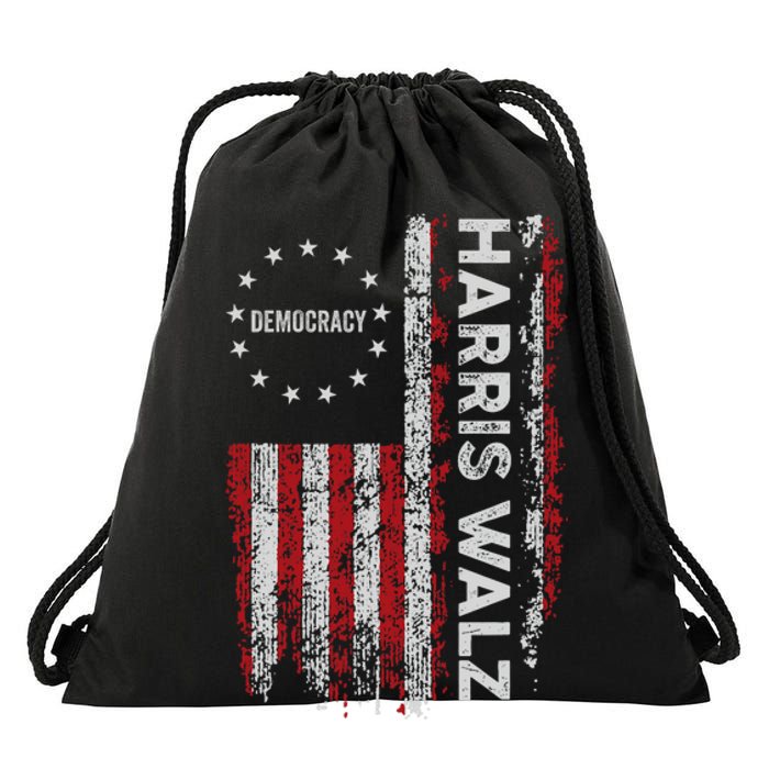 Kamala Harris Walz 2024 Harris Waltz Vp President 47th Flag Drawstring Bag