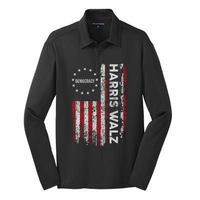 Kamala Harris Walz 2024 Harris Waltz Vp President 47th Flag Silk Touch Performance Long Sleeve Polo