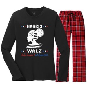 Kamala Harris Walz 2024 Make America Kind Again Harris Waltz Women's Long Sleeve Flannel Pajama Set 