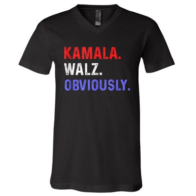 Kamala Harris Walz Obviously V-Neck T-Shirt