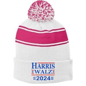 Kamala Harris Walz 2024 Democratic Vp President 47th Us Flag Stripe Pom Pom Beanie