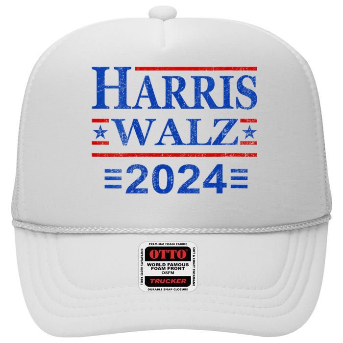 Kamala Harris Walz 2024 Democratic Vp President 47th Us Flag High Crown Mesh Back Trucker Hat