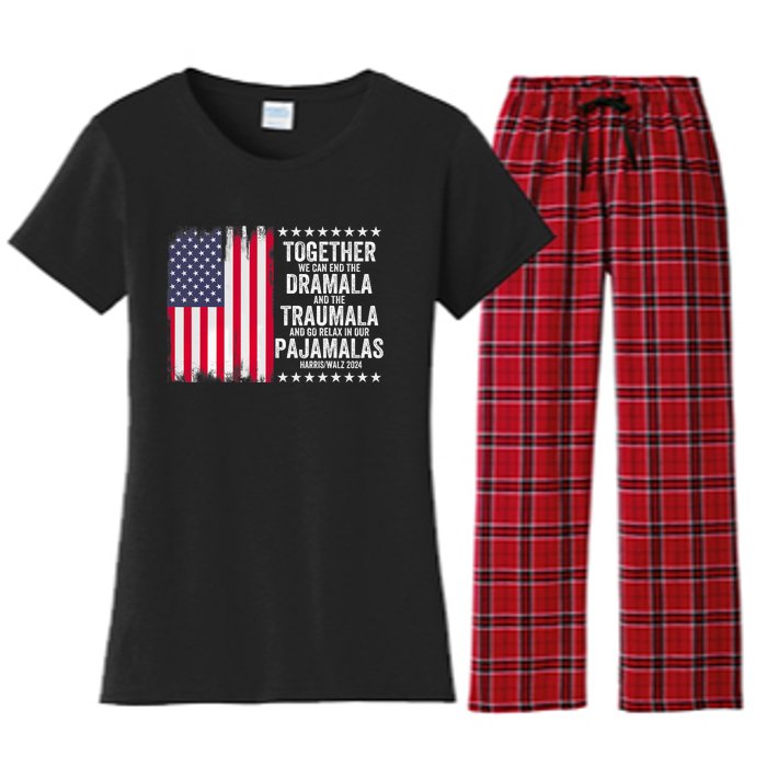 Kamala Harris Walz 2024 We Can End Dramala Traumala Women's Flannel Pajama Set