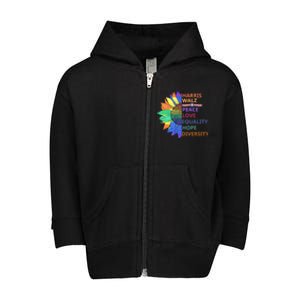 Kamala Harris Waltz Peace Love Equality Hope Diversity Toddler Zip Fleece Hoodie