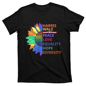 Kamala Harris Waltz Peace Love Equality Hope Diversity T-Shirt