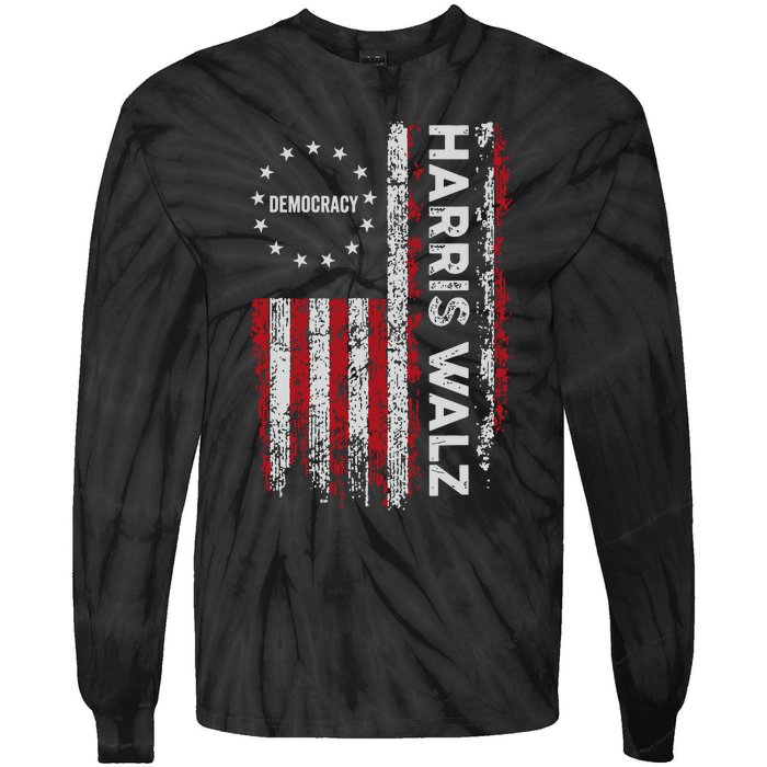 Kamala Harris Walz 2024 Harris Waltz Vp President 47th Flag Tie-Dye Long Sleeve Shirt