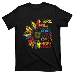 Kamala Harris Walz Peace Love Equality Hope Diversity T-Shirt