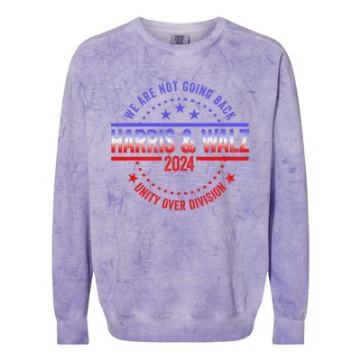 Kamala Harris Waltz 2024 We Are Not Going Back Colorblast Crewneck Sweatshirt