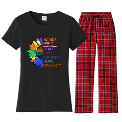 Kamala Harris Waltz Peace Love Equality Hope Diversity Women's Flannel Pajama Set