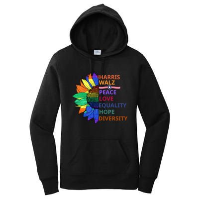 Kamala Harris Waltz Peace Love Equality Hope Diversity Women's Pullover Hoodie