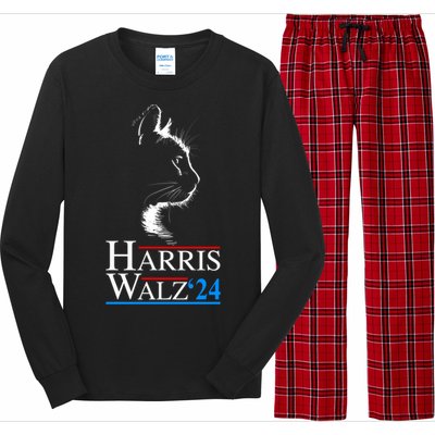 Kamala Harris Walz Waltz 2024 Vp President Funny Cat Ladies Gift Long Sleeve Pajama Set