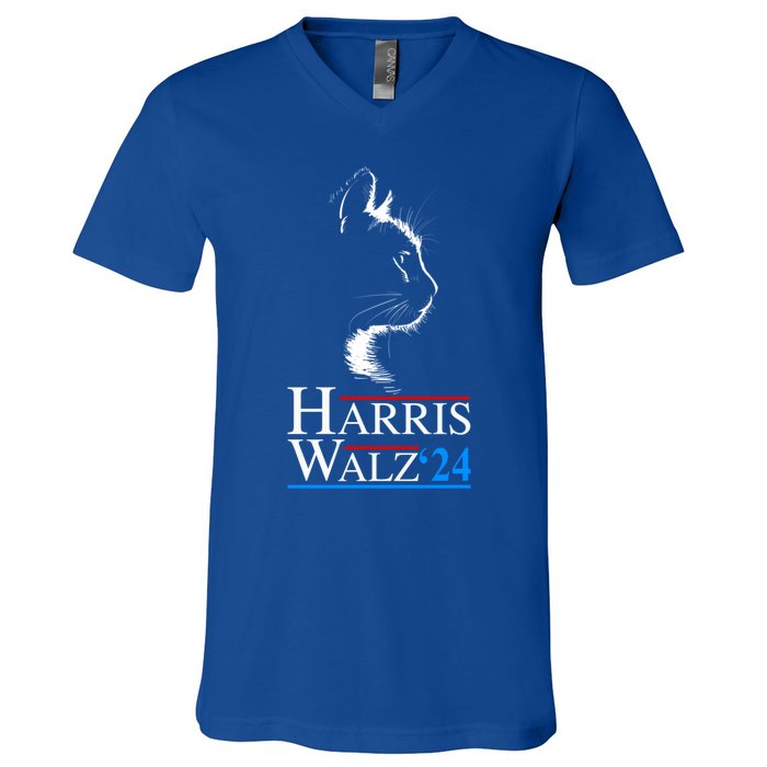 Kamala Harris Walz Waltz 2024 Vp President Funny Cat Ladies Gift V-Neck T-Shirt