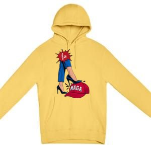 Kamala Harris With High Heels Stepping On Red Hat 2024 Premium Pullover Hoodie