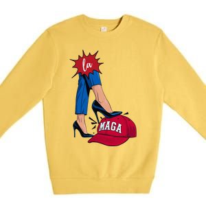 Kamala Harris With High Heels Stepping On Red Hat 2024 Premium Crewneck Sweatshirt