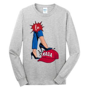 Kamala Harris With High Heels Stepping On Red Hat 2024 Tall Long Sleeve T-Shirt