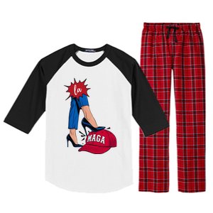 Kamala Harris With High Heels Stepping On Red Hat 2024 Raglan Sleeve Pajama Set