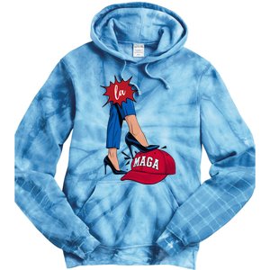 Kamala Harris With High Heels Stepping On Red Hat 2024 Tie Dye Hoodie