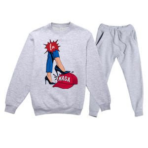 Kamala Harris With High Heels Stepping On Red Hat 2024 Premium Crewneck Sweatsuit Set