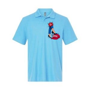 Kamala Harris With High Heels Stepping On Red Hat 2024 Softstyle Adult Sport Polo