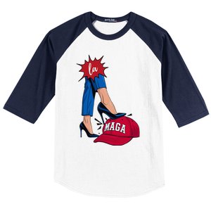 Kamala Harris With High Heels Stepping On Red Hat 2024 Baseball Sleeve Shirt