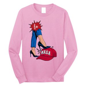 Kamala Harris With High Heels Stepping On Red Hat 2024 Long Sleeve Shirt